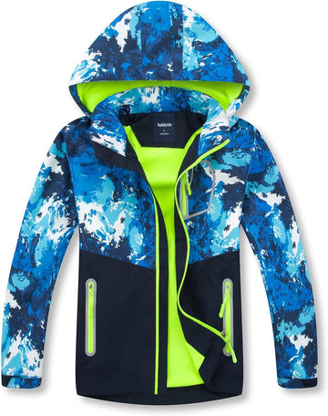 Boys Girls Rain Jacket Lightweight Waterproof Hooded Fleece Lined Raincoat Windbreakers for Kids