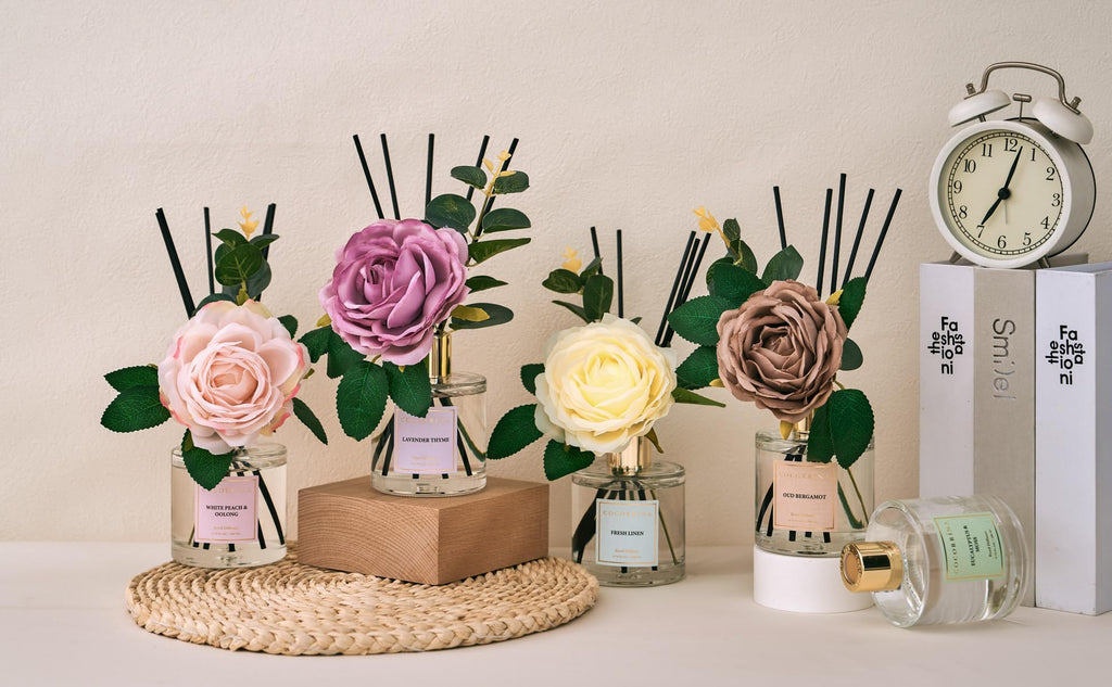 Cocorina Reed Diffuser Set, Flower Reed Diffuser Cashmere Vanilla, Scented Diffuser with Sticks Home Fragrance