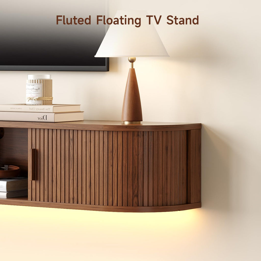 55" Floating TV Stand, Wall Mounted Entertainment Center Walnut