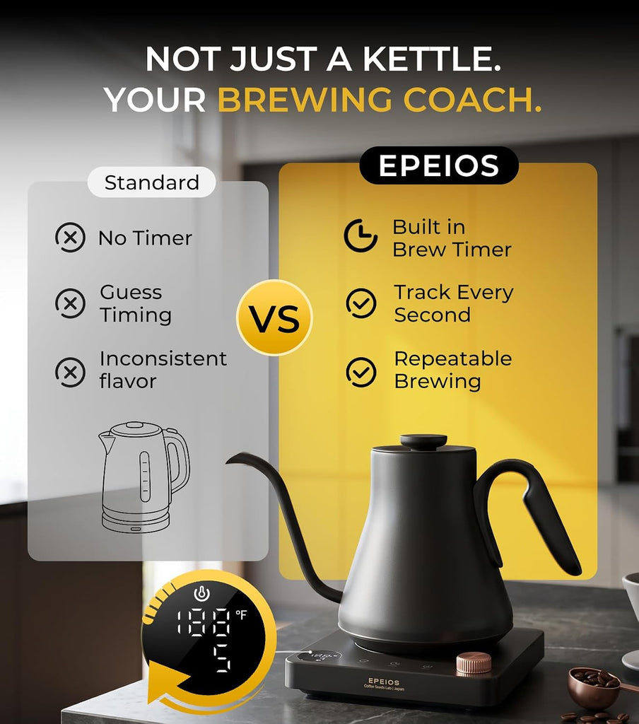 Gooseneck Electric Kettle 1°F Temperature Control,1200W,0.9L,Black | Rapid Heating, for Pour Over Coffee & Tea,Hot