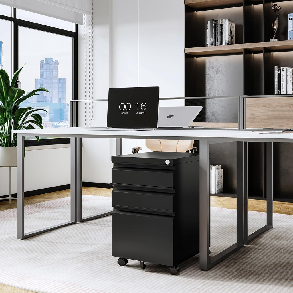 3 Drawer Mobile File Cabinet with Lock, Under Desk Metal Rolling Filing Cabinets Organizer Letters/Legal/A4 (Black