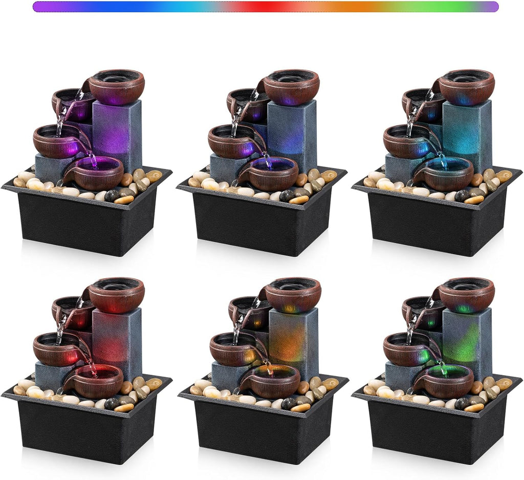 Tabletop Fountain 4 Level Small Waterfall Fountain Indoor Relaxing Water Feature Meditation Fountain Bedroom