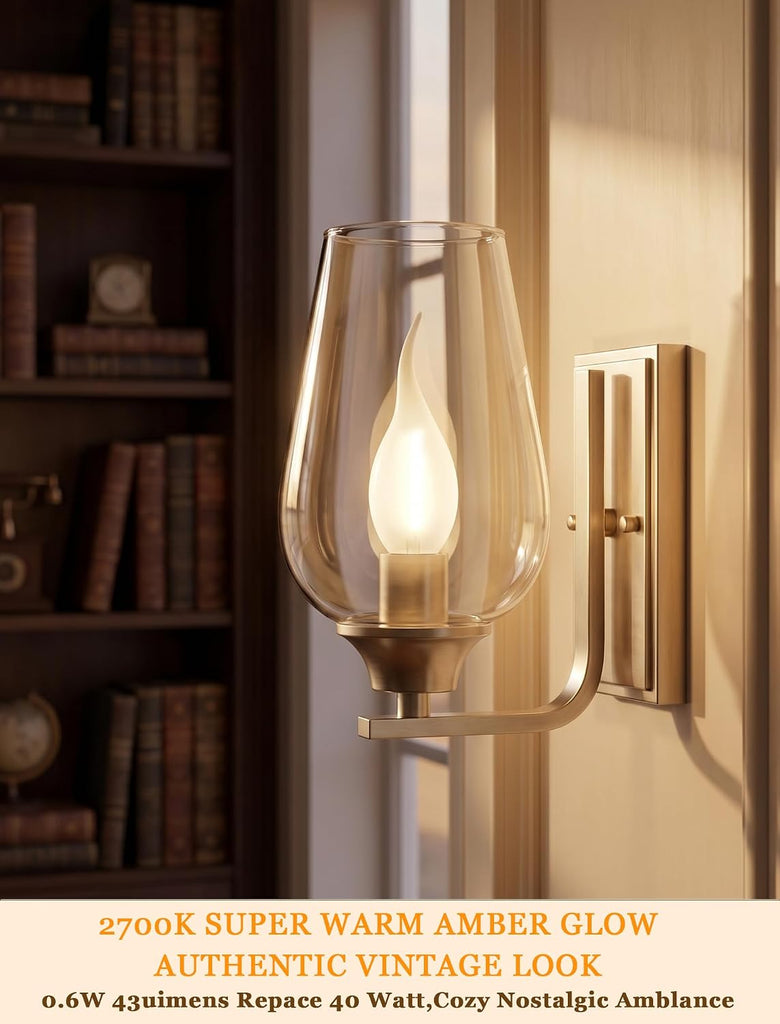 Silicone Dipped LED Candelabra Light Bulbs, C7 Shatterproof Candle Flame Light Bulb for Window Candles, 0.6W 2700K