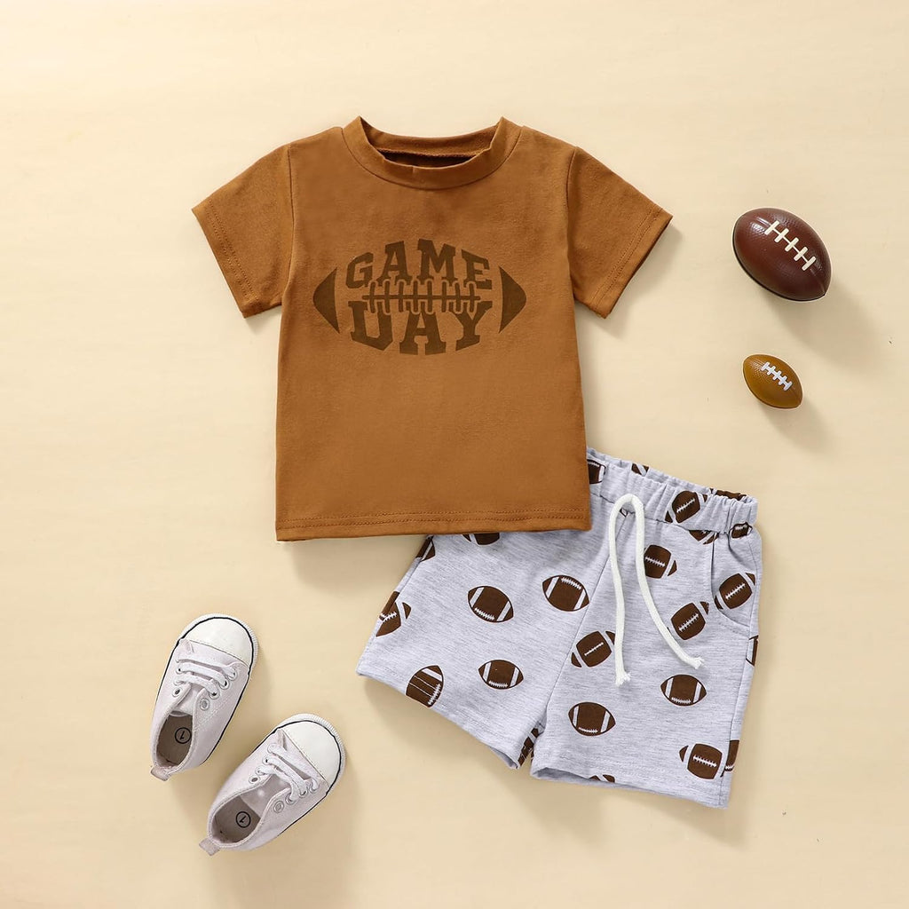 Toddler Football Game Day Outfit Baby Boy Girl Rugby Print Short Sleeve Tshirt Shorts Infant Summer Clothes Set