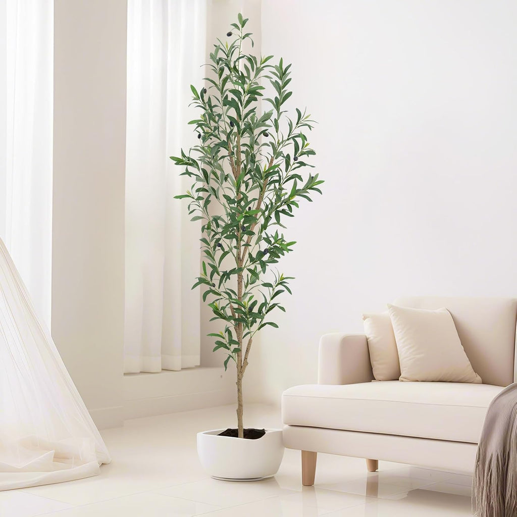6FT Artificial Olive Tree, Realistic Faux Tree with Leaves and Fruits Home & Office Decor