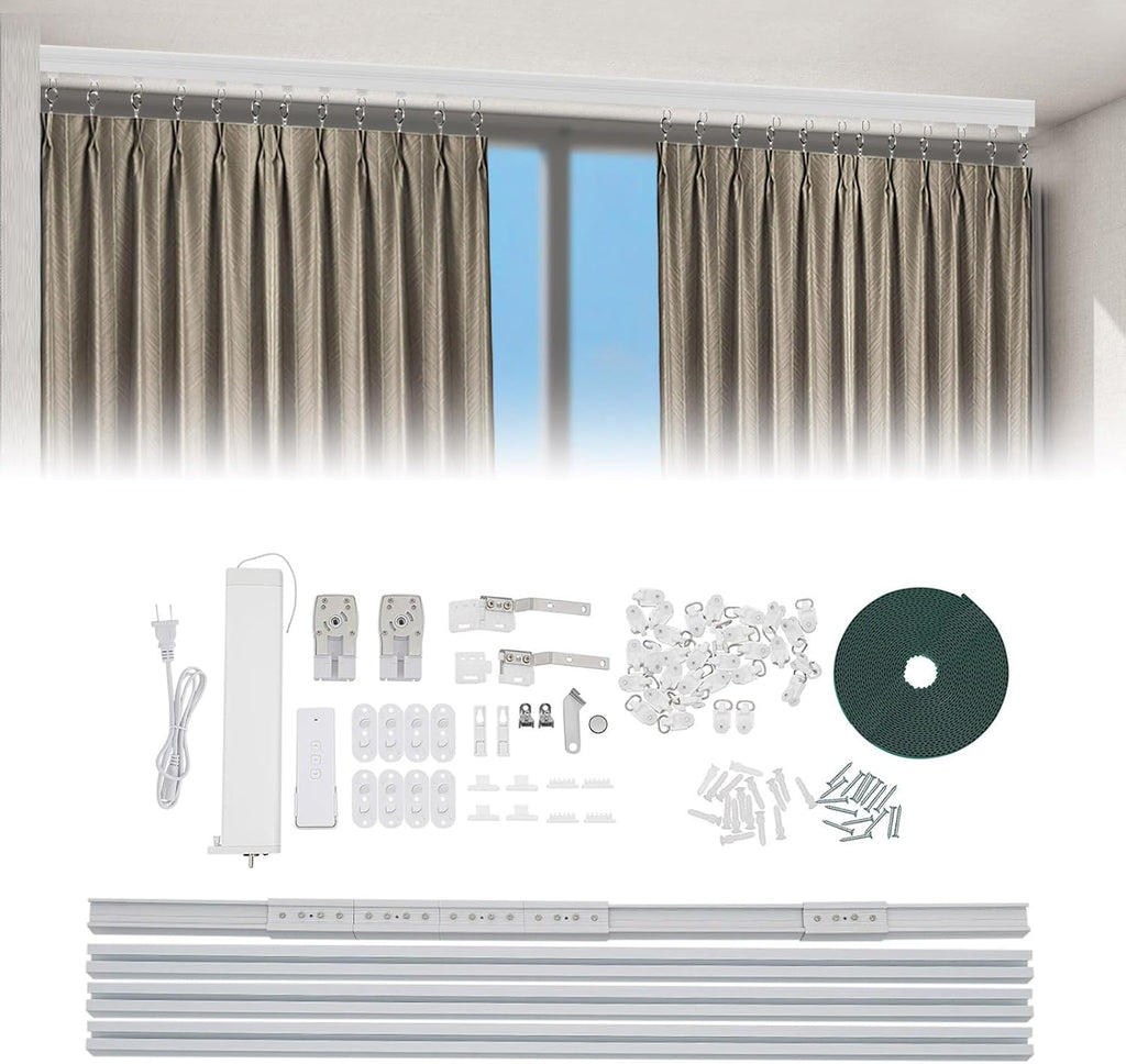 Smart Curtain Track with Remote Control, Motorized Curtain Rod Smart Electric Drape Track System 88.18lbs Capacity