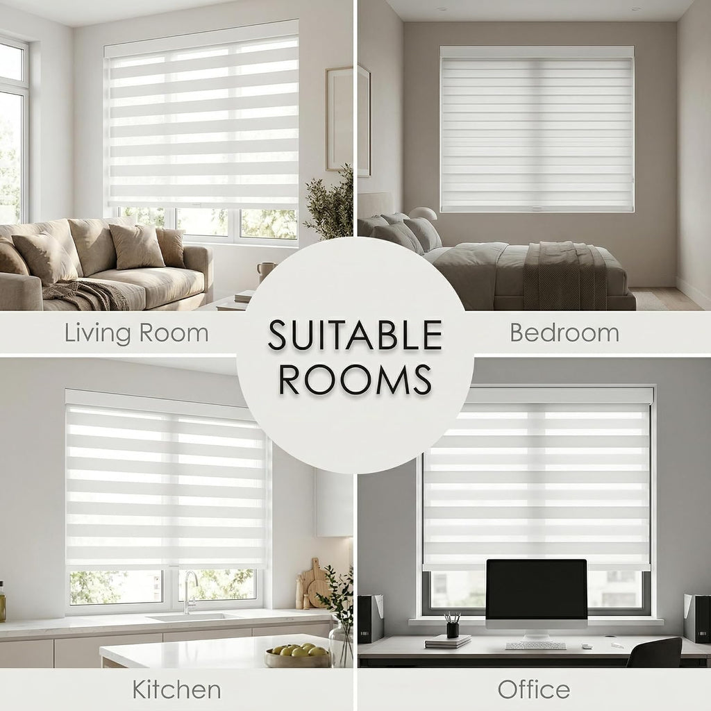 Cordless Zebra Blinds for Windows,Free-Stop Pull Down Roller Shades,Dual Layer Privacy for Day and Night,Light