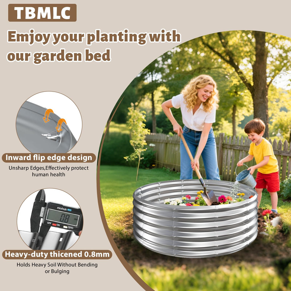 48" Round Galvanized Steel Fire Ring Pit/Raised Garden Bed Kit