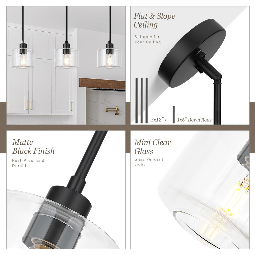 Glass Pendant Lights Kitchen Island, Modern Black Pendant Light