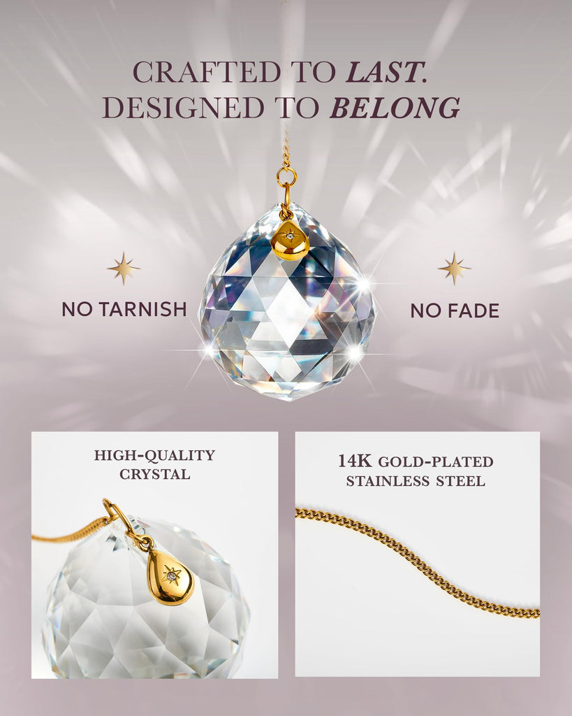 Modern Sympathy Gift - 40mm Crystal Memorial Suncatcher with 14K Gold-Plated Chain, Ready-to-Gift Keepsake with