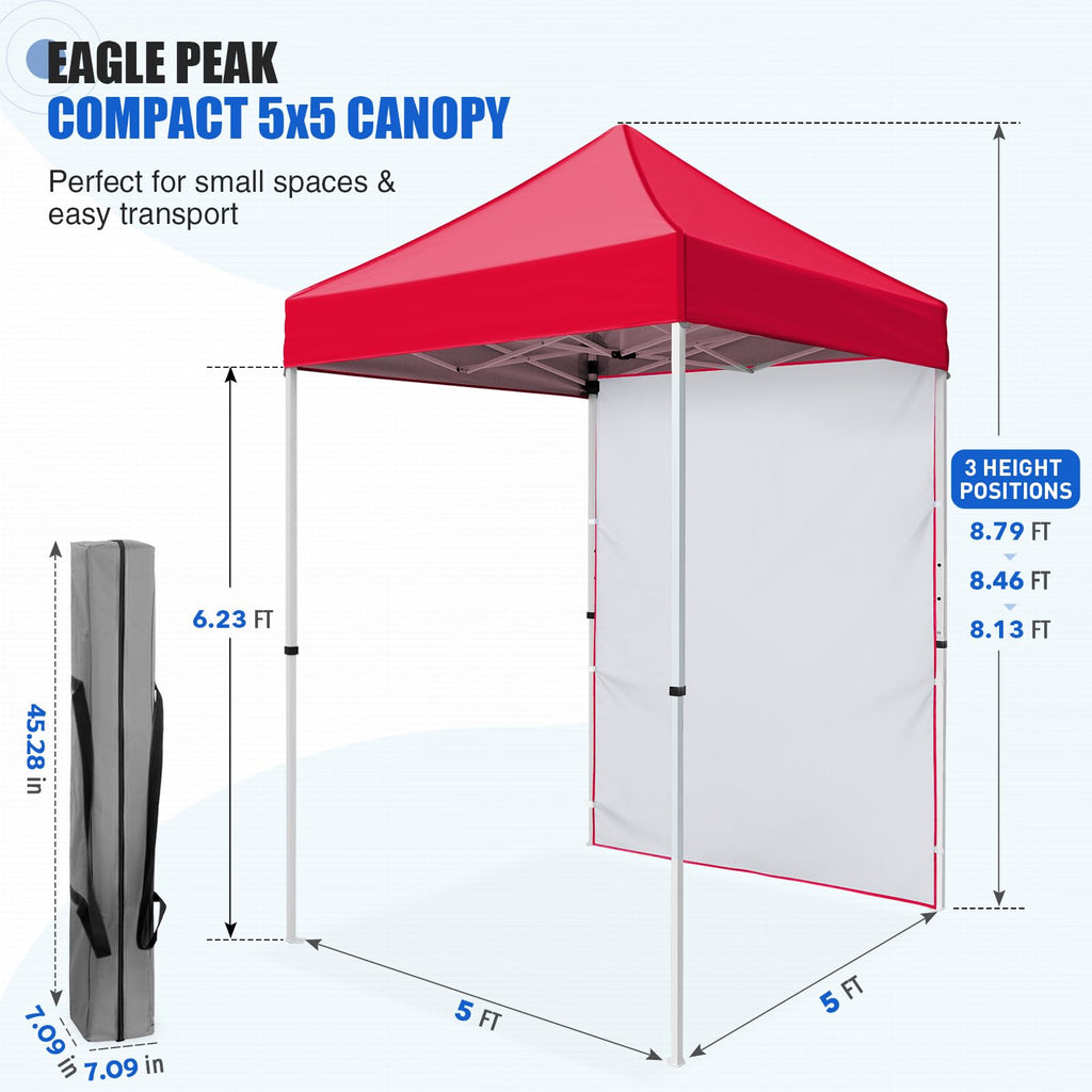 5x5 Pop Up Canopy Tent with 1 Removable Sidewall, Red