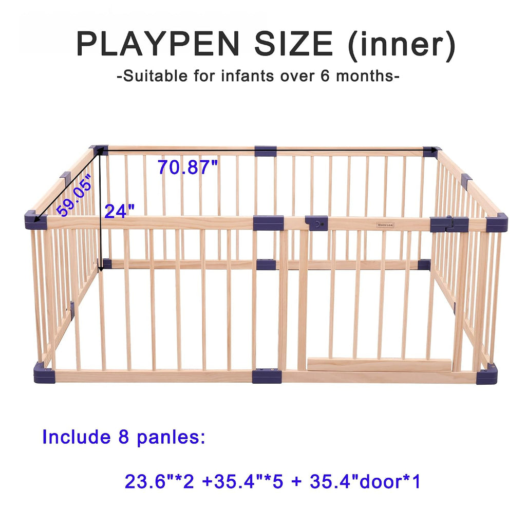 Wooden Playpen,CPC Certified,New Zealand Pine Wood,59.05x70.86Inches | Large Area,free hands,Versatile Size Options