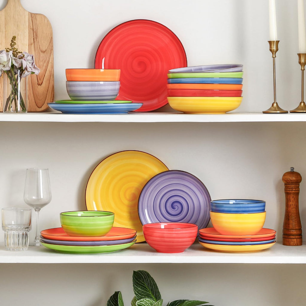 Ceramic Plates and Bowls Sets, 24 Pieces Dinnerware Sets for 6, Scratch Resistant Dish Set for holiday