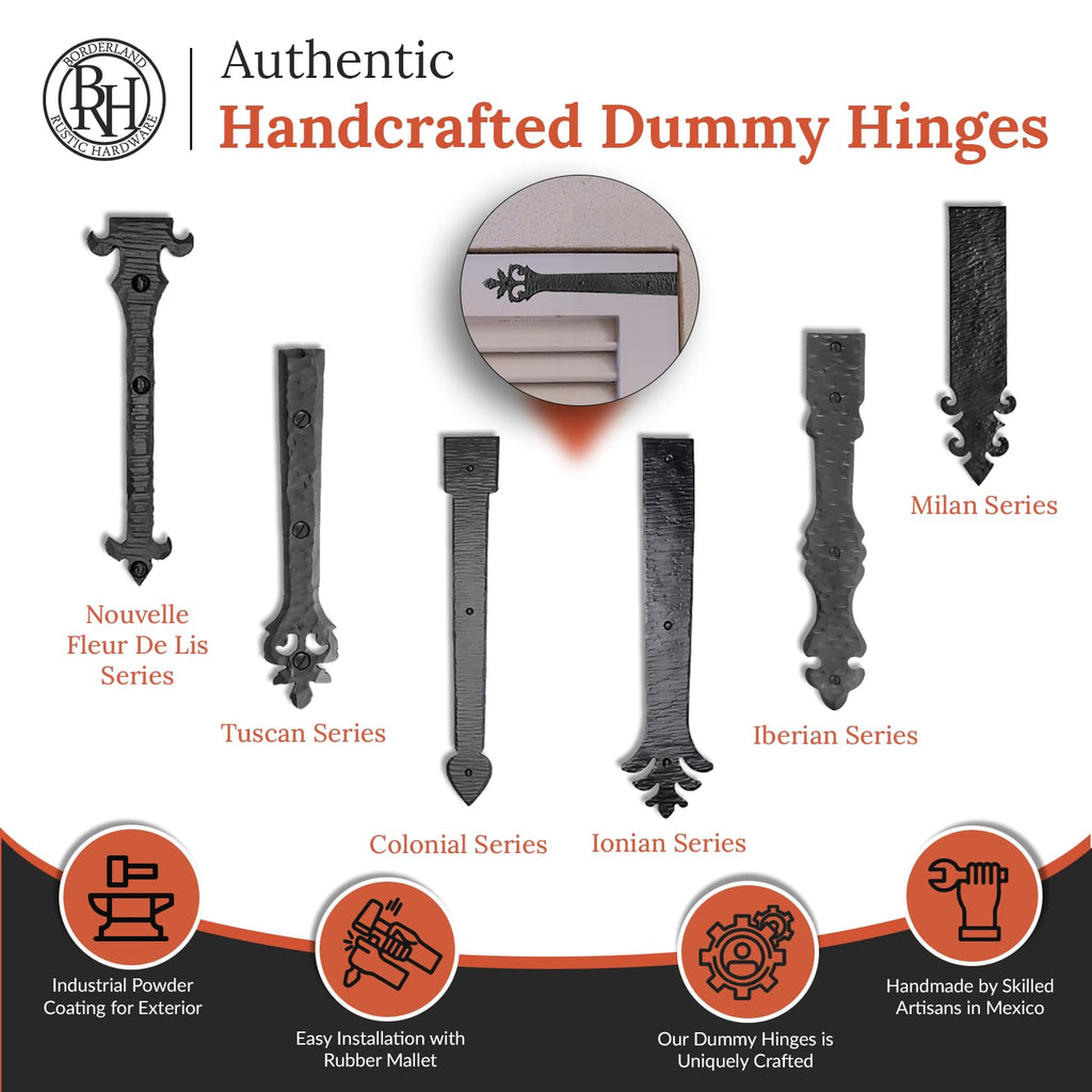 2 Pack 6" Black Faux Strap Hinges - Hand Forged Dummy Faux Hinge - Handmade Rustic Iron Hinges for Farmhouse Shutter