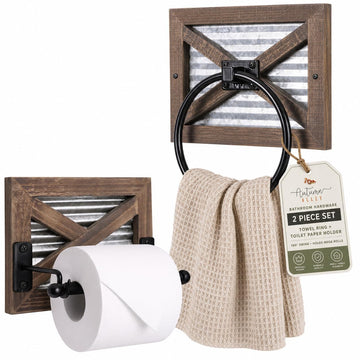 Rustic Toilet Paper Holder and Towel Holder Set, Farmhouse