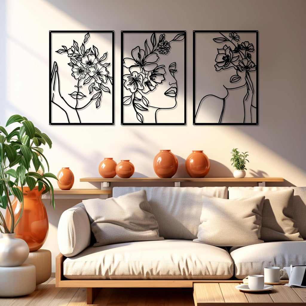 Black Metal Wall Decor Minimalist Abstract Metal Wall Art - Set of 3