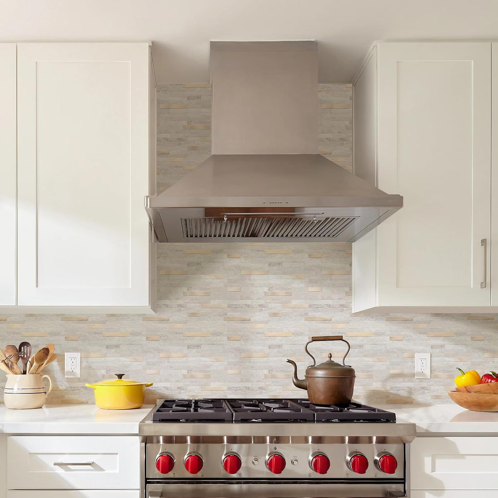 Peel and Stick Backsplash, PVC Wall Stick on Backsplash (10 Sheets, Beige with Metal Gold)