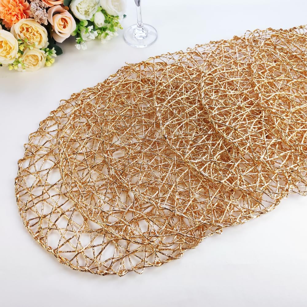 Inch Boho Round Woven Gold Placemats Shiny Place Mats - Set of 6