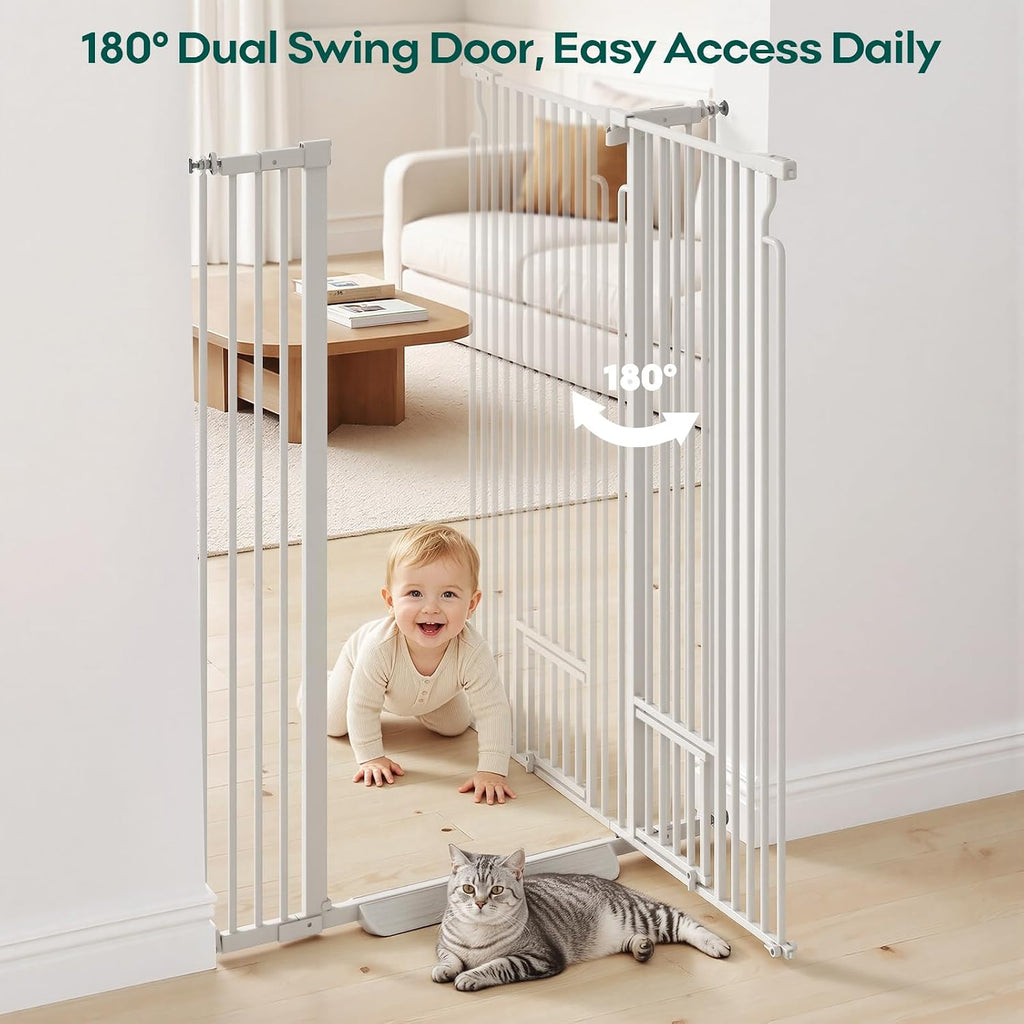 53in Extra Tall Cat Gate for Doorway, 29.5-40.6in Auto Close Pet Gate-White