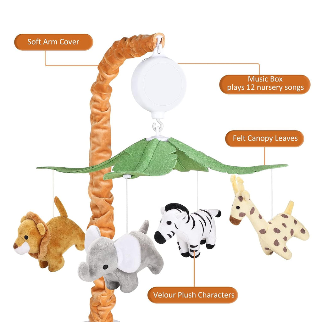 Safari Animals Baby Musical Crib Mobile for Baby Boys and Girls