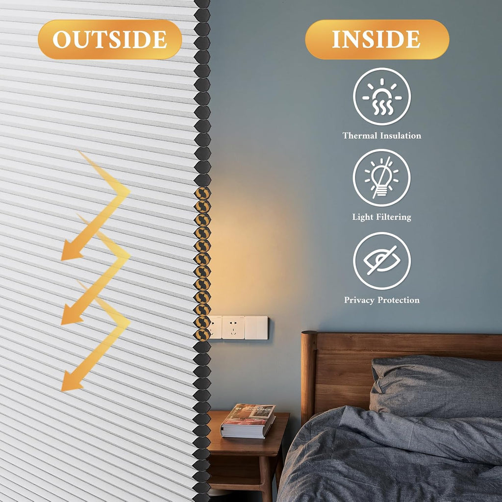 No Drill Cordless Cellular Shades, Blackout, White, 21x48 | Tool-free installation for renters; insulated honeycomb