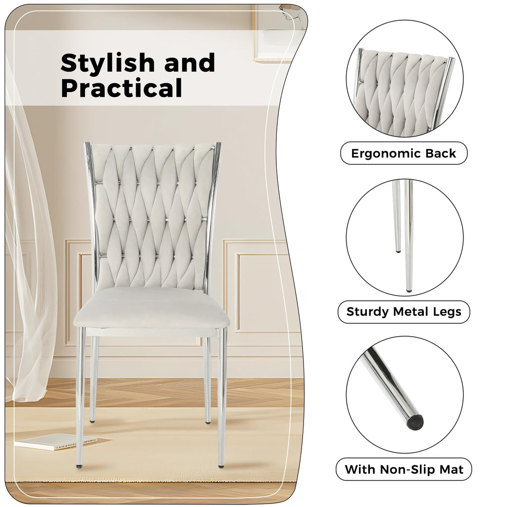 Light Grey Velvet Dining Chairs Set of 4, Modern Upholstered Kitchen Chairs