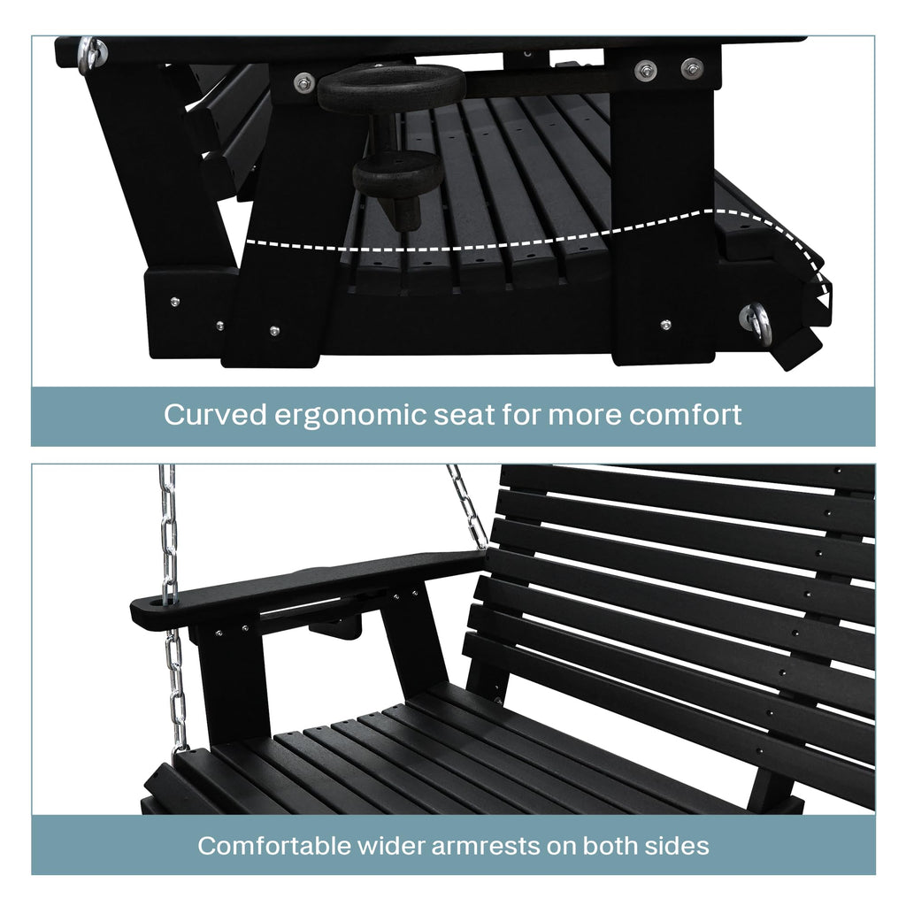 HDPE Porch Swing with 18/8 Stainless Steel Bolts, 4 FT, Iron Black