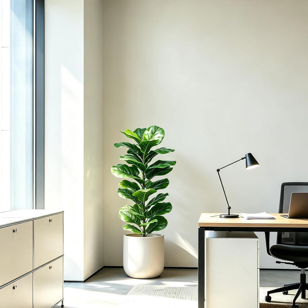 40'' Faux Fiddle Leaf Fig Trees, Faux Trees Indoor Floor Plant, Fake Trees with Green Turf, Faux Plants Indoor - Set of 2