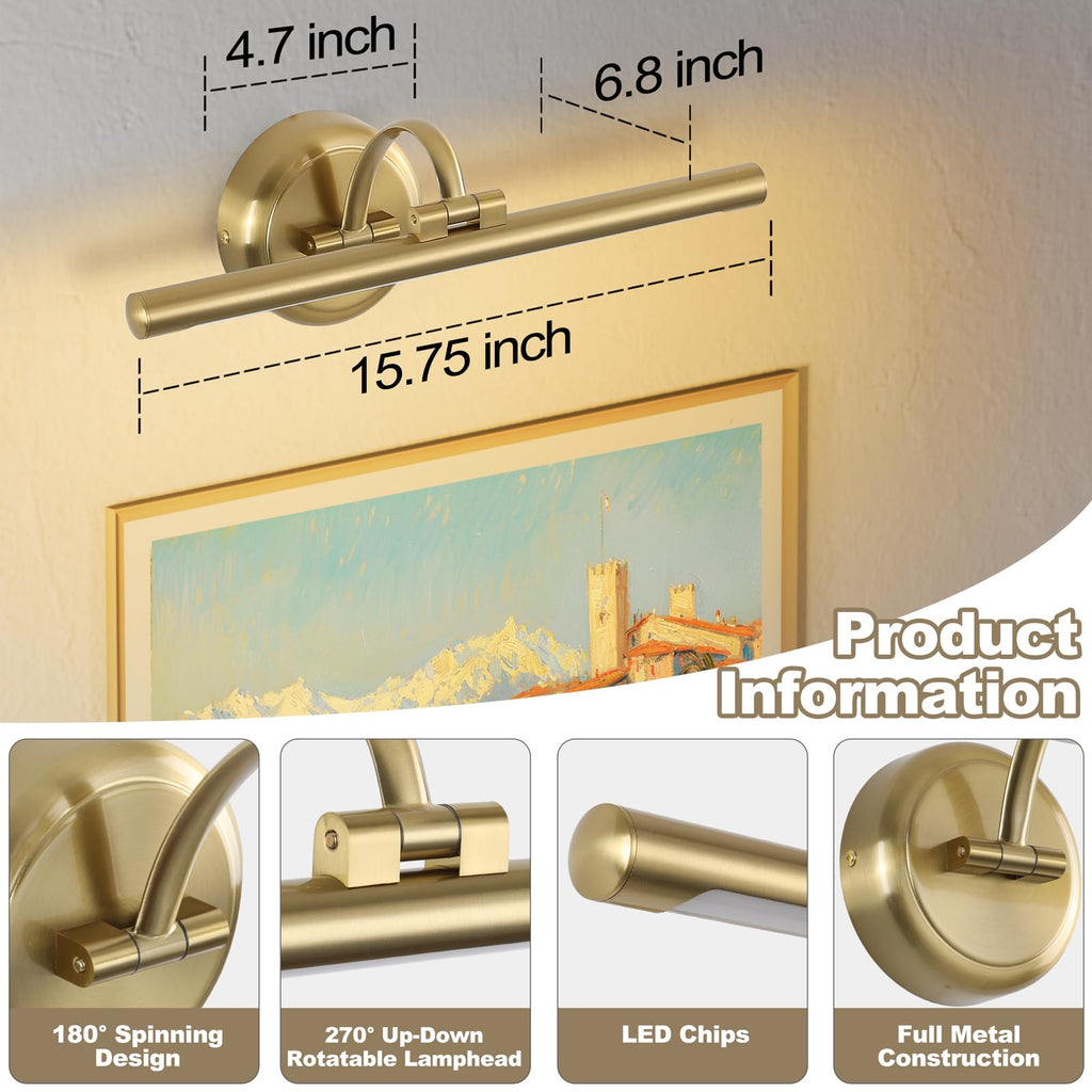 Modern Dimmable Picture Lights for Wall 15.75 Inch Hard-Wired LED Picture Frame Lights for Paintings Gallery Light