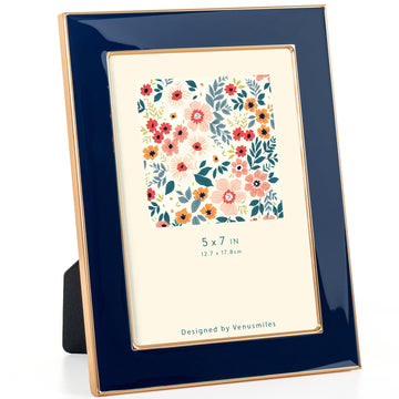5x7 Enamel Picture Frame, Gold Edge, Navy Blue Enamel, Tabletop, 1pc