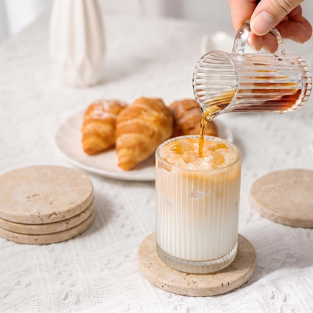 Travertine Coasters Set of 6 for Drinks, 3.5 Inch Round Coaster