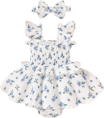 Baby Girl Clothes Ruffle Romper Boho Dress Summer Cake Smash Outfits Infant Bodysuit with Headband