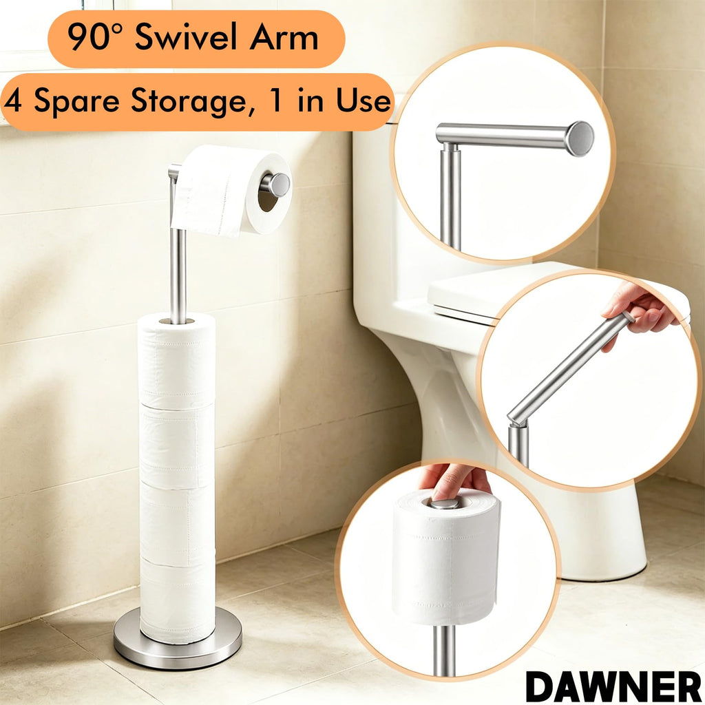 26" Heavy Duty Toilet Paper Holder Stand, Free Standing Toilet Paper Holder, Brushed Nickel Bathroom Toilet Paper