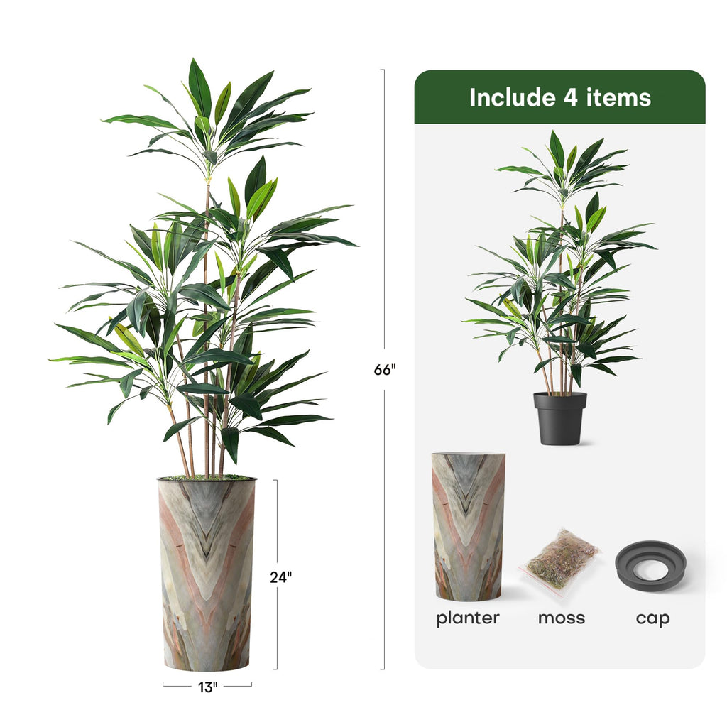 Tree in Morden Contemporary Planter, Fake Dracaena Tree Silk Tree for Indoor and Outdoor Home Decoration - 66"