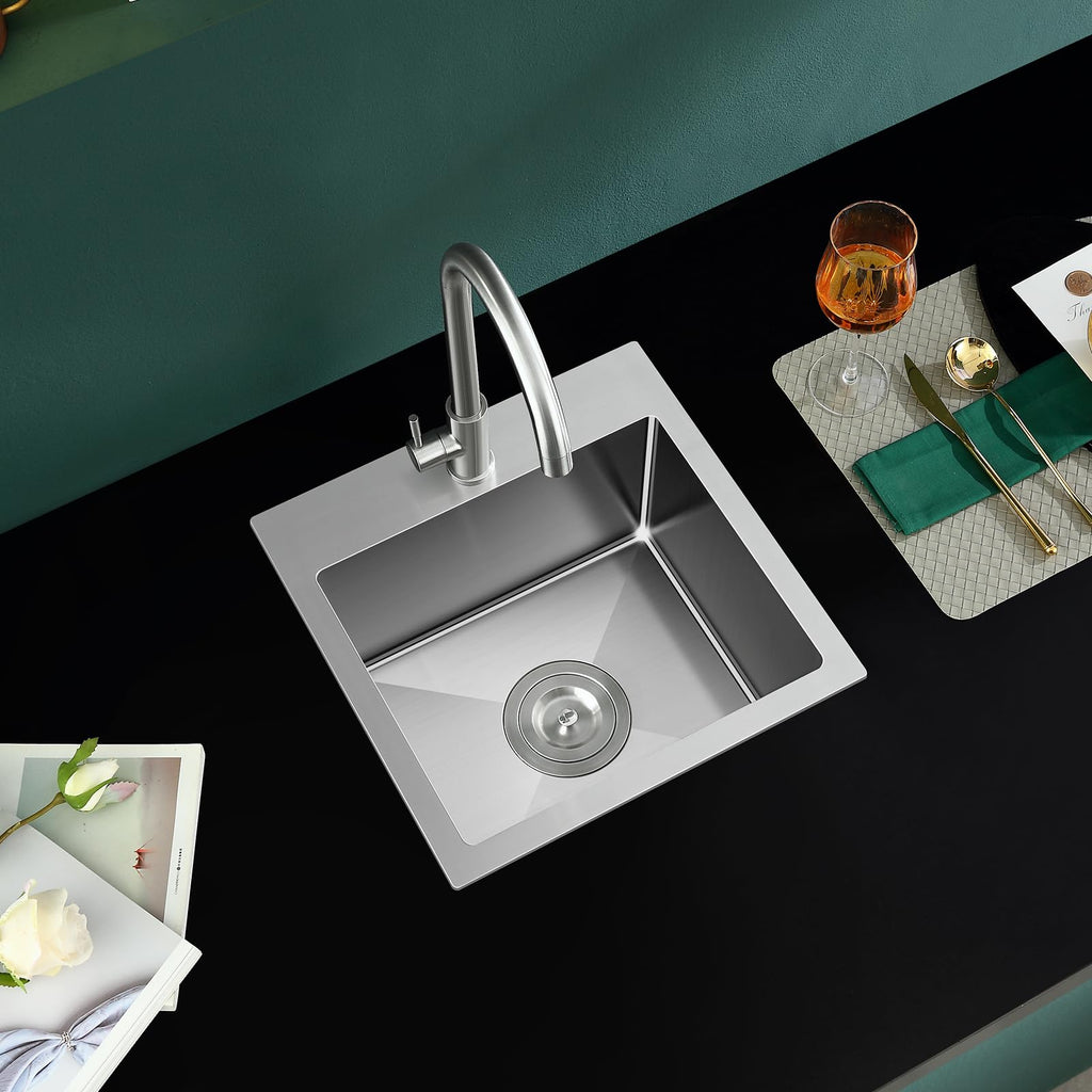 18"x18" Drop in Topmount Kitchen Sink, 304 Stainless Steel Brushed