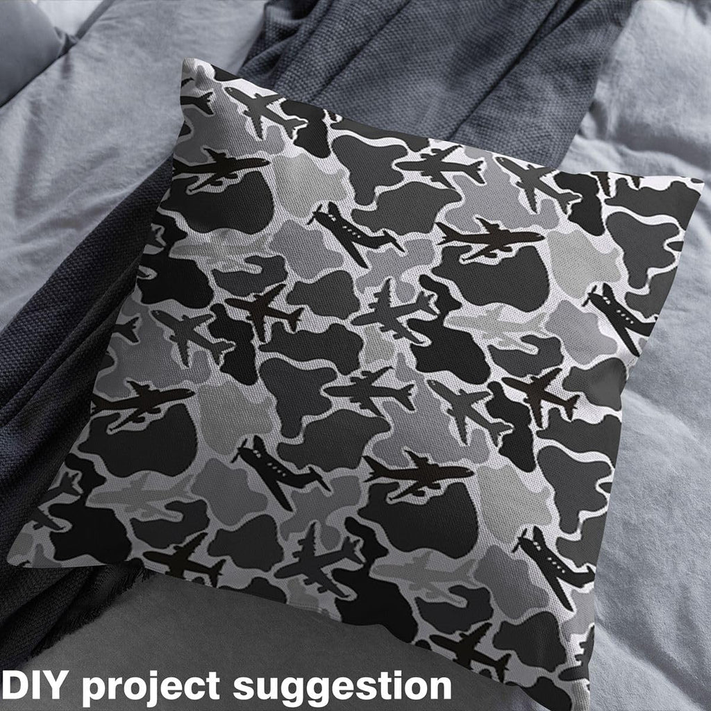 Grey Camo Airplane Fabric by The Yard, Modern Aircraft Soft Polyester No Stretch Fabric for Sewing Lover, Cartoon Plane