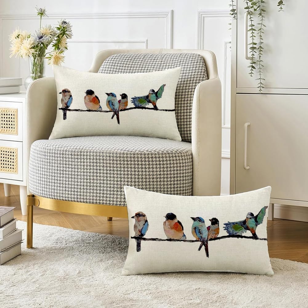 Outdoor Pillow Covers Waterproof 12x20,Outdoor Bird Lumbar Throw Pillow Cases Small Decorative Pillows
