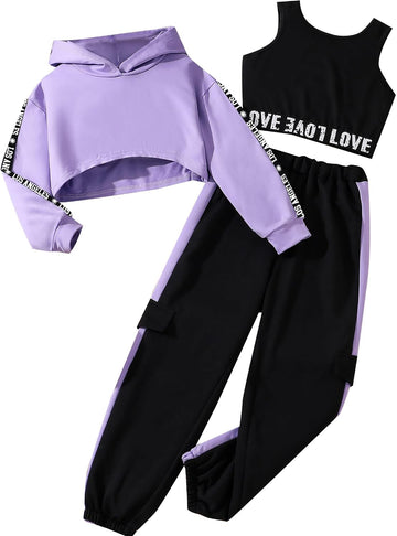 Girls 3 Piece Outfits Workout Crop Hoodie Tank Sweatpants