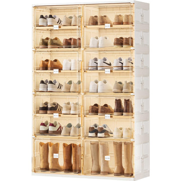 7 Tiers Foldable Boot and Shoe Storage Rack Cabinet for Closet Entryway, Large Collapsible Shoe Organizer with