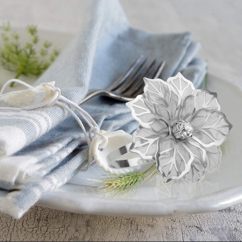 Alloy Napkin Rings with Hollow Out Flower Napkin Ring Holders for Wedding Party Holiday Banquet Christmas - Set of 12