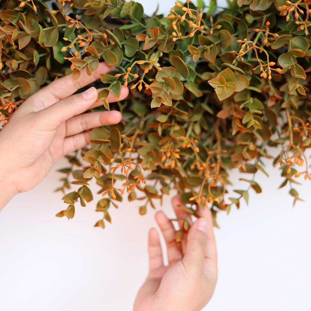 26"Artificial Eucalyptus Wreath with Seed for Front Door Decor(Fall Orange)