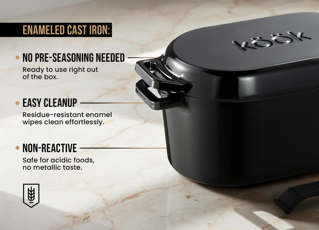 Oval Dutch Oven, for Bread Baking, Sourdough Loaf Pan, with Lid, Dual Handles, Enameled Cast Iron, includes Lid