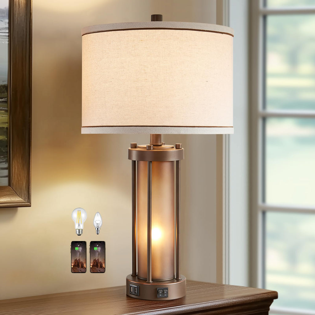Farmhouse Table Lamps with USB C+A Ports