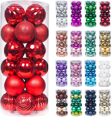 60mm/2.36" Christmas Ball Ornaments Shatterproof Christmas Ornaments Set Decorations Balls - (2.36'', Red) - Set of 24
