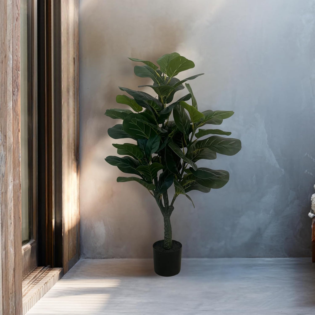 3ft Artificial Fiddle Leaf Fig Tree, Realistic Leaves Faux Ficus Lyrata Floor Plant Home, Living Room and Office