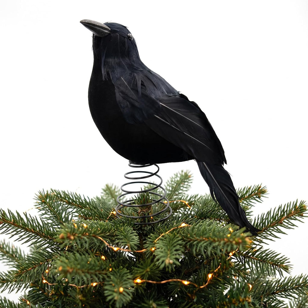 Halloween Black Crow Tree Topper Gothic Black Feathered Crow Christmas Tree Topper Raven Tree Top Ornament