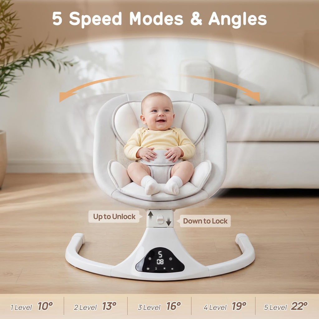 Electric Baby Swing with Remote Control,5 Speeds&Portable&Cozy(0,Grey)