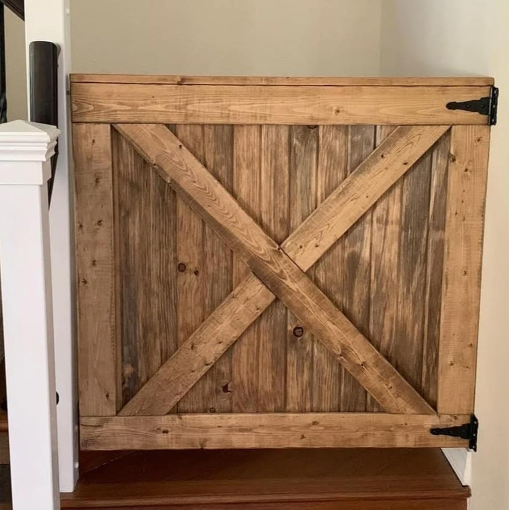 Dog Gate for Doorways & Stairs - Rustic Farmhouse Wooden Pet Gate, Handmade Half Barn Door Style, Custom Widths 24-48