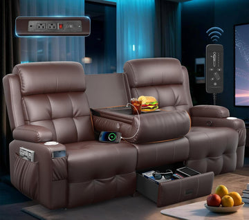 3-Seater Loveseat Recliner Sofa, Home Theater Seating Reclining Couch with Flip Middle Backrest
