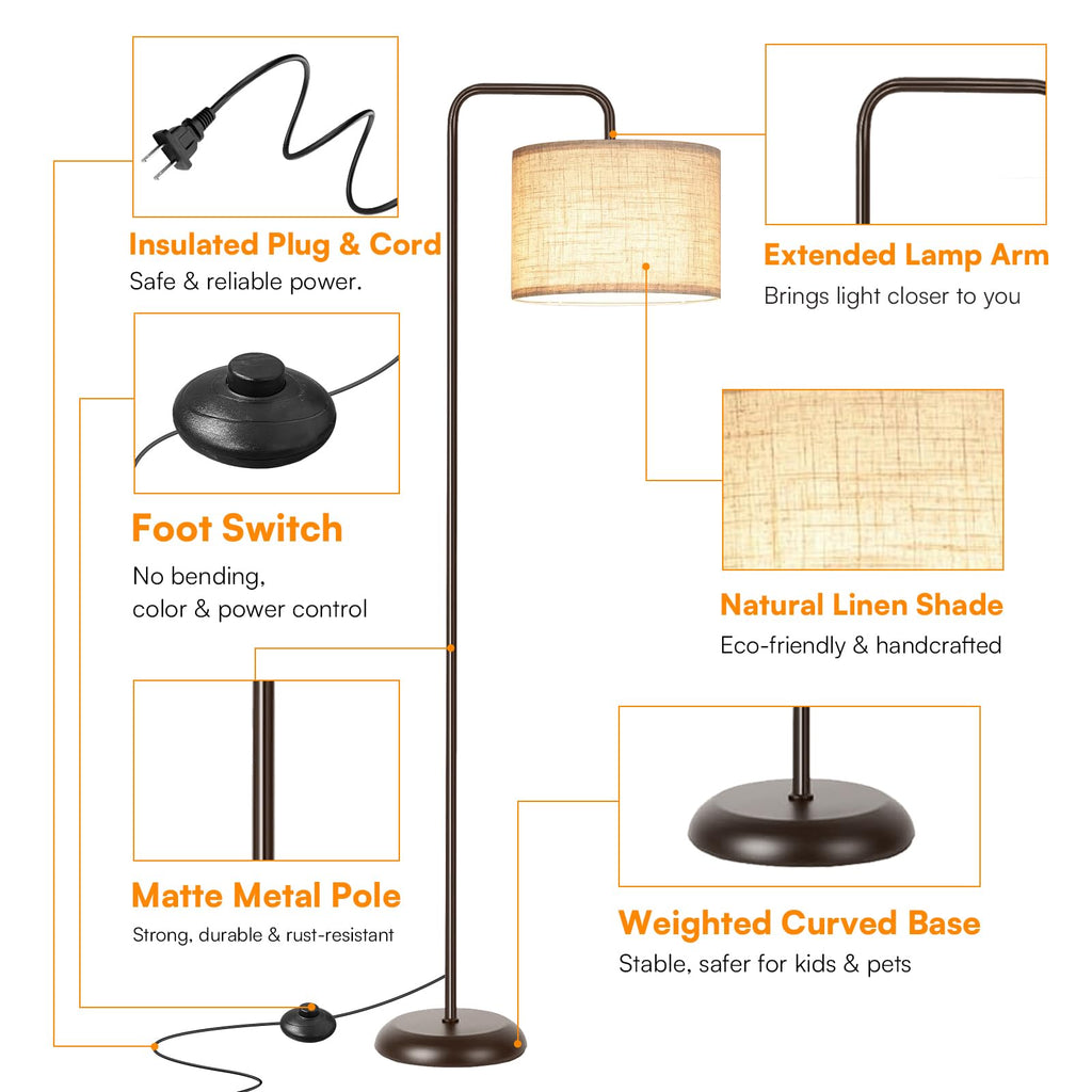 Floor Lamp, Black Brown Floor Lamp with 3 CCT Bulb